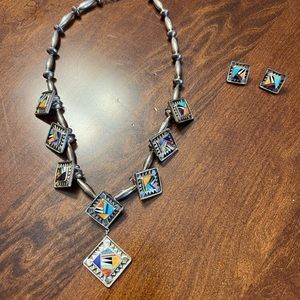 Rick Tolino Marlene Watson Native American Silver Turquoise Necklace Earrings
